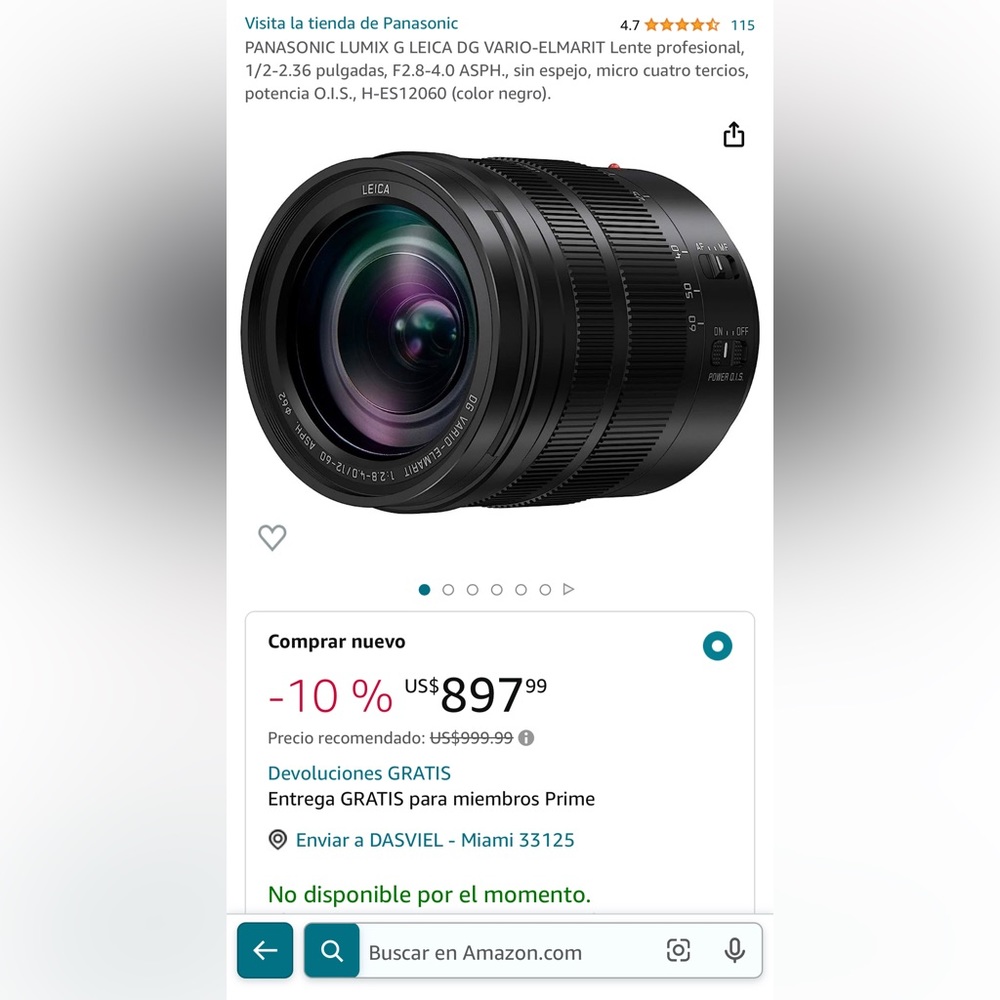 PANASONIC LUMIX G LEICA DG VARIO-ELMARIT F2.8-4.0 ASPH micro cuatro tercios